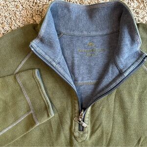 Tommy Bahama Men's Sweater Large Green Pullover 1/4 Zip Mock Neck Tag Removed